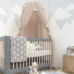Khaki Nordic Style 7-Layer Tulle Bed Canopy 300cm Extra Long 60cm Dome for Australian Kids Bedroom Nursery and Playroom Decor
