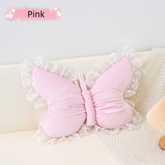 Pink Elegant Butterfly Lace Throw Pillow 60x45cm Soft Decorative Cushion for Sofa Bedroom Office and Car Comfort Backrest Acc