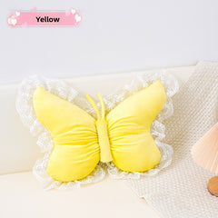 Yellow Elegant Butterfly Lace Throw Pillow 60x45cm Soft Decorative Cushion for Sofa Bedroom Office and Car Comfort Backrest A