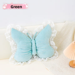 Green Elegant Butterfly Lace Throw Pillow 60x45cm Soft Decorative Cushion for Sofa Bedroom Office and Car Comfort Backrest Ac