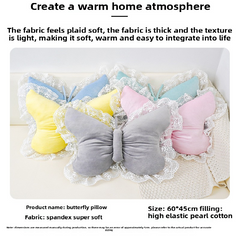 Green Elegant Butterfly Lace Throw Pillow 60x45cm Soft Decorative Cushion for Sofa Bedroom Office and Car Comfort Backrest Ac