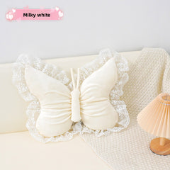 White Elegant Butterfly Lace Throw Pillow 60x45cm Soft Decorative Cushion for Sofa Bedroom Office and Car Comfort Backrest Ac