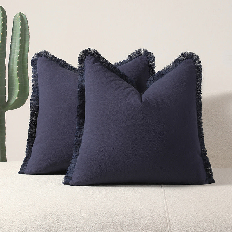 Navy blue 2 Pack Bohemian Tassel Pillowcases Soft Washed Cotton Cushion Covers for Living Room Sofa Elegant Decor Solution fo