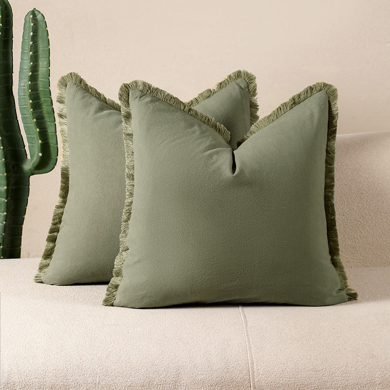 Grass green 2 Pack Bohemian Tassel Pillowcases Soft Washed Cotton Cushion Covers for Living Room Sofa Elegant Decor Solution 
