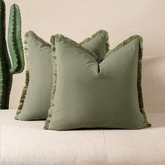 Grass green 2 Pack Bohemian Tassel Pillowcases Soft Washed Cotton Cushion Covers for Living Room Sofa Elegant Decor Solution 