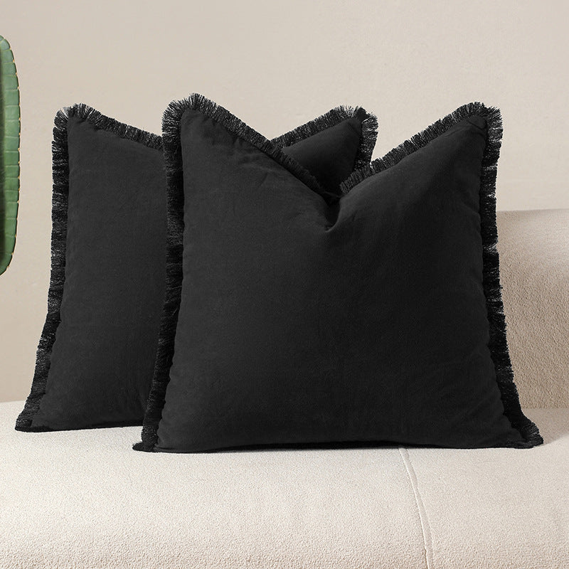 Black 2 Pack Bohemian Tassel Pillowcases Soft Washed Cotton Cushion Covers for Living Room Sofa Elegant Decor Solution for Lo