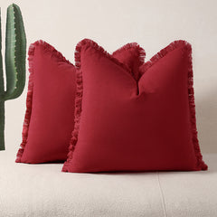 Red 2 Pack Bohemian Tassel Pillowcases Soft Washed Cotton Cushion Covers for Living Room Sofa Elegant Decor Solution for Loca