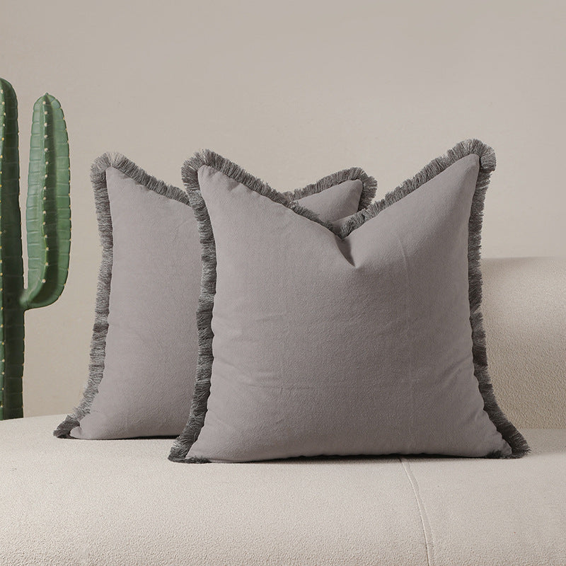 Grey 2 Pack Bohemian Tassel Pillowcases Soft Washed Cotton Cushion Covers for Living Room Sofa Elegant Decor Solution for Loc