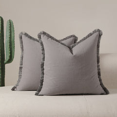 Grey 2 Pack Bohemian Tassel Pillowcases Soft Washed Cotton Cushion Covers for Living Room Sofa Elegant Decor Solution for Loc