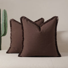 Caramelised brown 2 Pack Bohemian Tassel Pillowcases Soft Washed Cotton Cushion Covers for Living Room Sofa Elegant Decor Sol