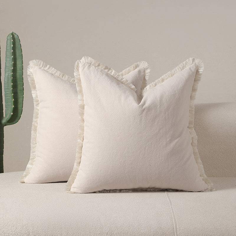 Beige 2 Pack Bohemian Tassel Pillowcases Soft Washed Cotton Cushion Covers for Living Room Sofa Elegant Decor Solution for Lo