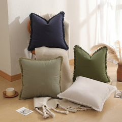 Beige 2 Pack Bohemian Tassel Pillowcases Soft Washed Cotton Cushion Covers for Living Room Sofa Elegant Decor Solution for Lo