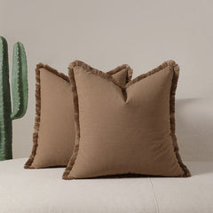 Mocha brown 2 Pack Bohemian Tassel Pillowcases Soft Washed Cotton Cushion Covers for Living Room Sofa Elegant Decor Solution 