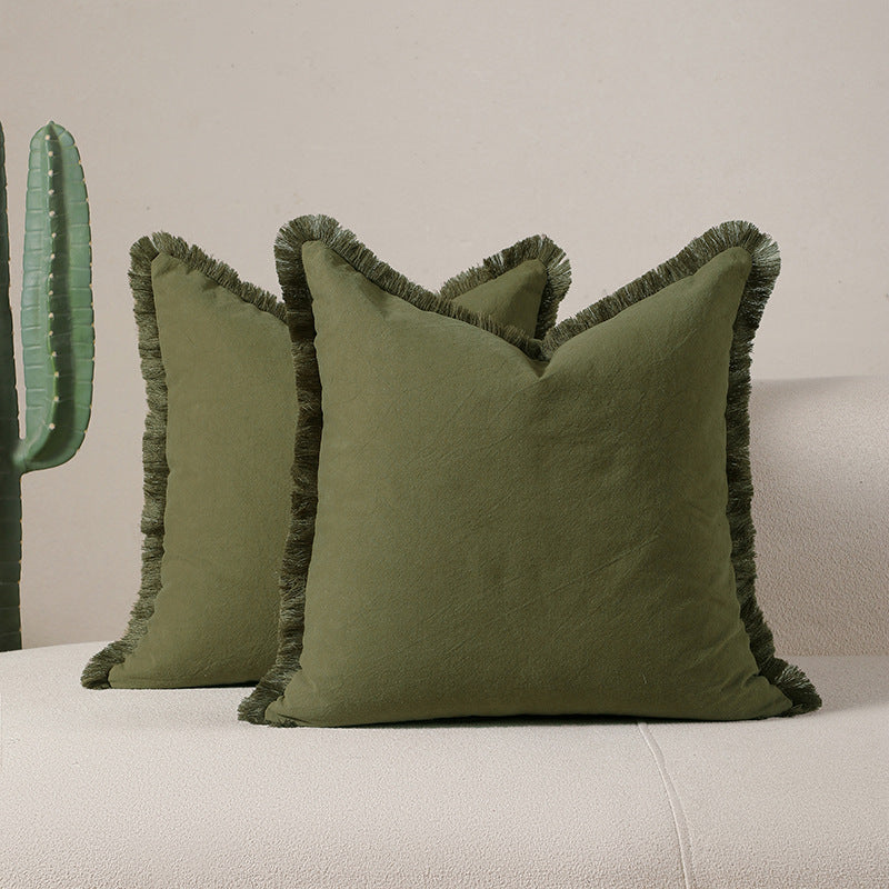 Lichen green 2 Pack Bohemian Tassel Pillowcases Soft Washed Cotton Cushion Covers for Living Room Sofa Elegant Decor Solution
