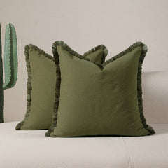 Lichen green 2 Pack Bohemian Tassel Pillowcases Soft Washed Cotton Cushion Covers for Living Room Sofa Elegant Decor Solution