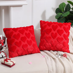 2-PCS Red Romantic Heart-Shaped Tufted Pillow Covers Soft Plush 45x45cm Decorative Cushion Cases for Valentine's Day Living R