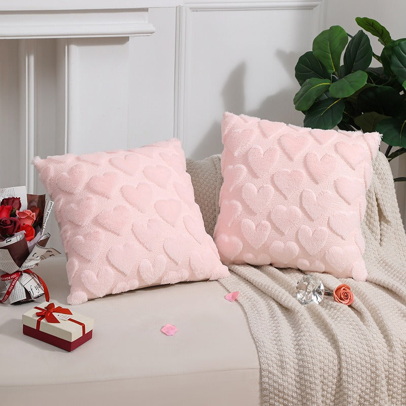 2-PCS Pink Romantic Heart-Shaped Tufted Pillow Covers Soft Plush 45x45cm Decorative Cushion Cases for Valentine's Day Living 