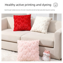 2-PCS Red 45x45cm Heart Pattern Plush Pillow Cover with Insert – Soft Textured Decorative Cushion for Living Room or Bedroom