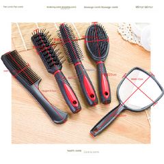 Red 5-Piece Hair Care Set with Rotating Stand – Includes Flat Comb, Styling Brush, Massage Comb, Round Brush, and Handheld Mi