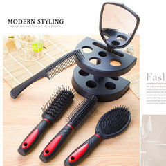 Blue 5-Piece Hair Care Set with Rotating Stand – Includes Flat Comb, Styling Brush, Massage Comb, Round Brush, and Handheld M