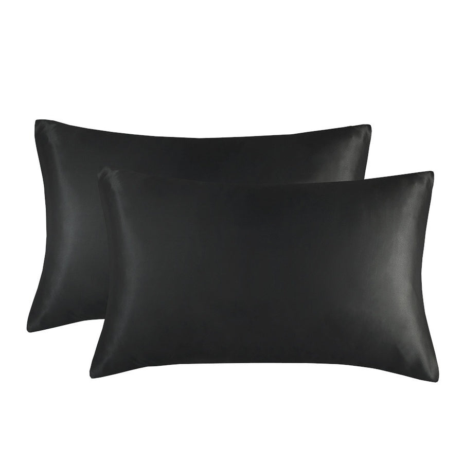 1-Pair Black Luxury Satin Silk Pillowcase for Hair and Skin - Smooth Cooling Pillow Cover with Envelope Closure - Queen (20x3