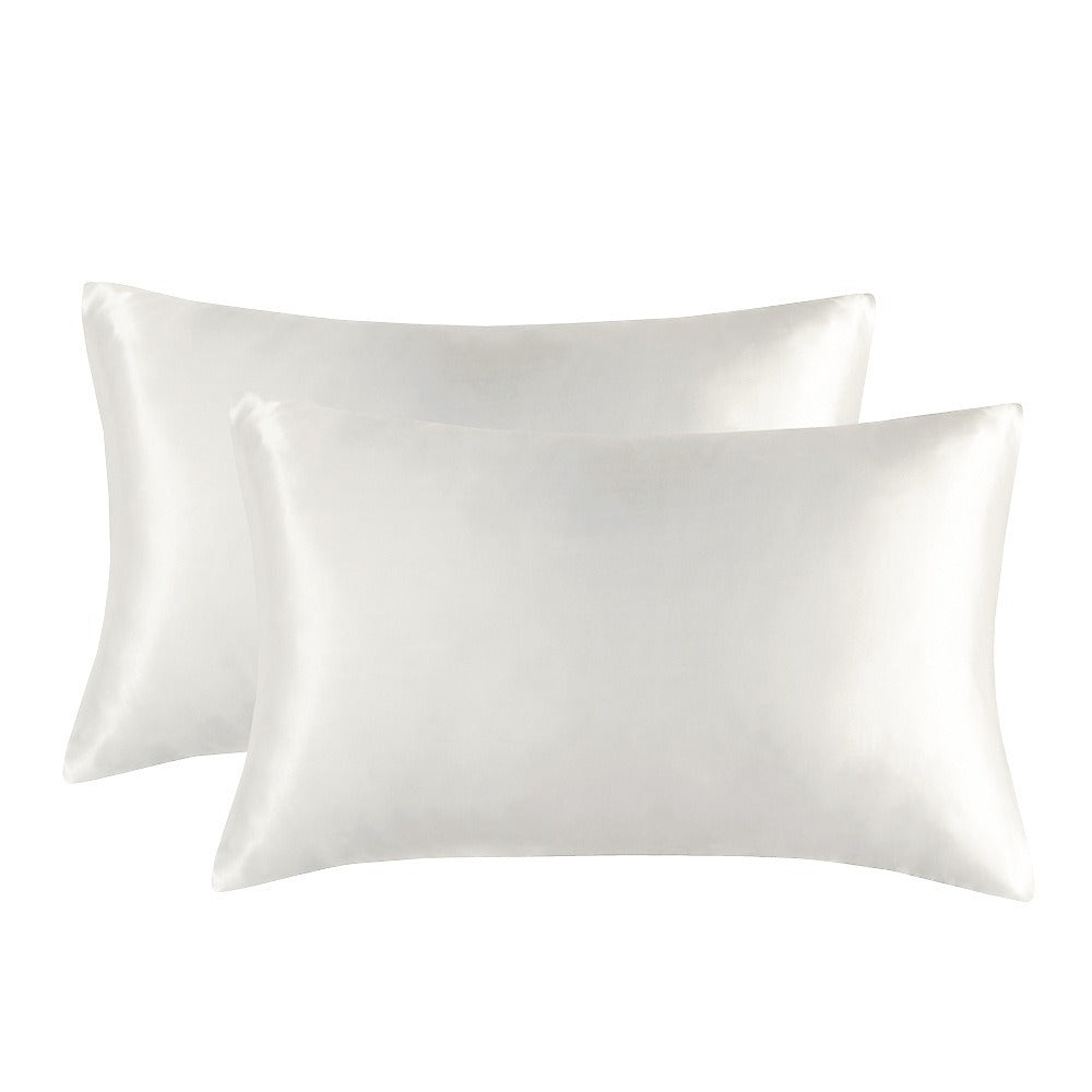 1-Pair White Luxury Satin Silk Pillowcase for Hair and Skin - Smooth Cooling Pillow Cover with Envelope Closure - Queen (20x3
