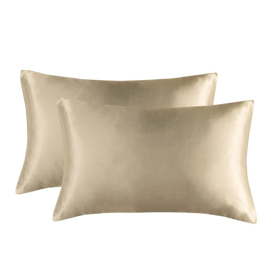 1-Pair Champagne Luxury Satin Silk Pillowcase for Hair and Skin - Smooth Cooling Pillow Cover with Envelope Closure - Queen (