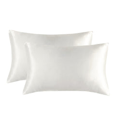 1-Pair White Luxury Satin Silk Pillowcase for Hair and Skin - Smooth Cooling Pillow Cover with Envelope Closure - King (20x36