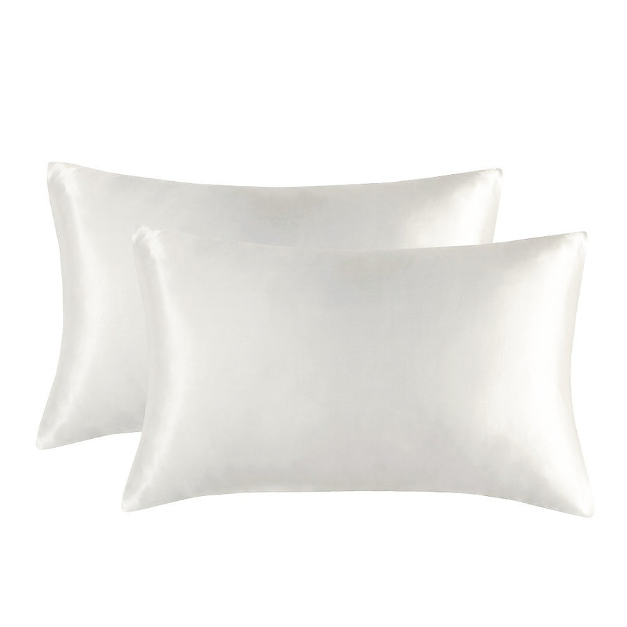 1-Pair White Luxury Satin Silk Pillowcase for Hair and Skin - Smooth Cooling Pillow Cover with Envelope Closure - King (20x36