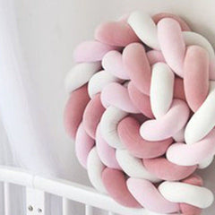 White & Pink 2M Nordic 3-Strand Hand-Braided Knot Long Pillow - Soft Plush Sofa Cushion, Room Decor for Bedroom & Living Room