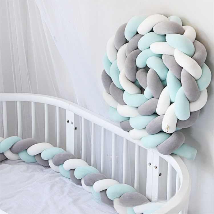 White & Grey & Green 2M Nordic 3-Strand Hand-Braided Knot Long Pillow - Soft Plush Sofa Cushion, Room Decor for Bedroom & Liv