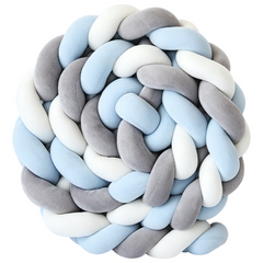 White & Grey & Blue 2M Nordic 3-Strand Hand-Braided Knot Long Pillow - Soft Plush Sofa Cushion, Room Decor for Bedroom & Livi