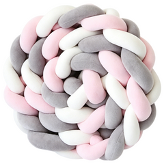 White & Grey & Pink 2M Nordic 3-Strand Hand-Braided Knot Long Pillow - Soft Plush Sofa Cushion, Room Decor for Bedroom & Livi