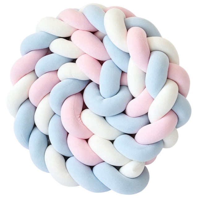 White & Blue & Pink 2M Nordic 3-Strand Hand-Braided Knot Long Pillow - Soft Plush Sofa Cushion, Room Decor for Bedroom & Livi