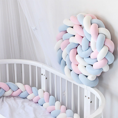 White & Blue & Pink 2M Nordic 3-Strand Hand-Braided Knot Long Pillow - Soft Plush Sofa Cushion, Room Decor for Bedroom & Livi
