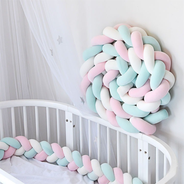 White & Green & Pink 2M Nordic 3-Strand Hand-Braided Knot Long Pillow - Soft Plush Sofa Cushion, Room Decor for Bedroom & Liv