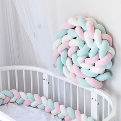 White & Green & Pink 2M Nordic 3-Strand Hand-Braided Knot Long Pillow - Soft Plush Sofa Cushion, Room Decor for Bedroom & Liv