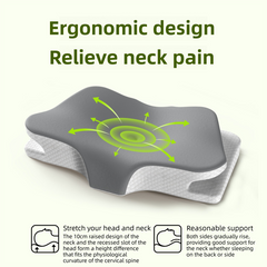 Blue Breathable Butterfly Contoured Memory Foam Pillow - Dual-Height Orthopedic Neck Pillow with 5-Zone Cervical Support