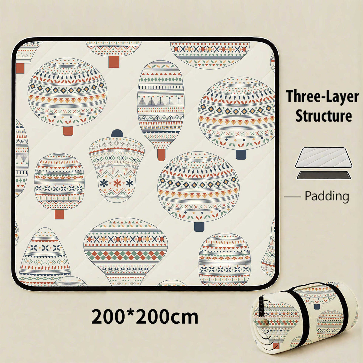 Hot-air Balloon Flight Extra Large 200x200cm Waterproof Picnic Mat - Portable Thickened Oxford Cloth Outdoor Camping Blanket 