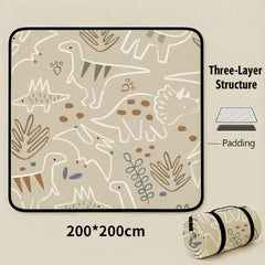 Line Dinosaur Extra Large 200x200cm Waterproof Picnic Mat - Portable Thickened Oxford Cloth Outdoor Camping Blanket for Beach