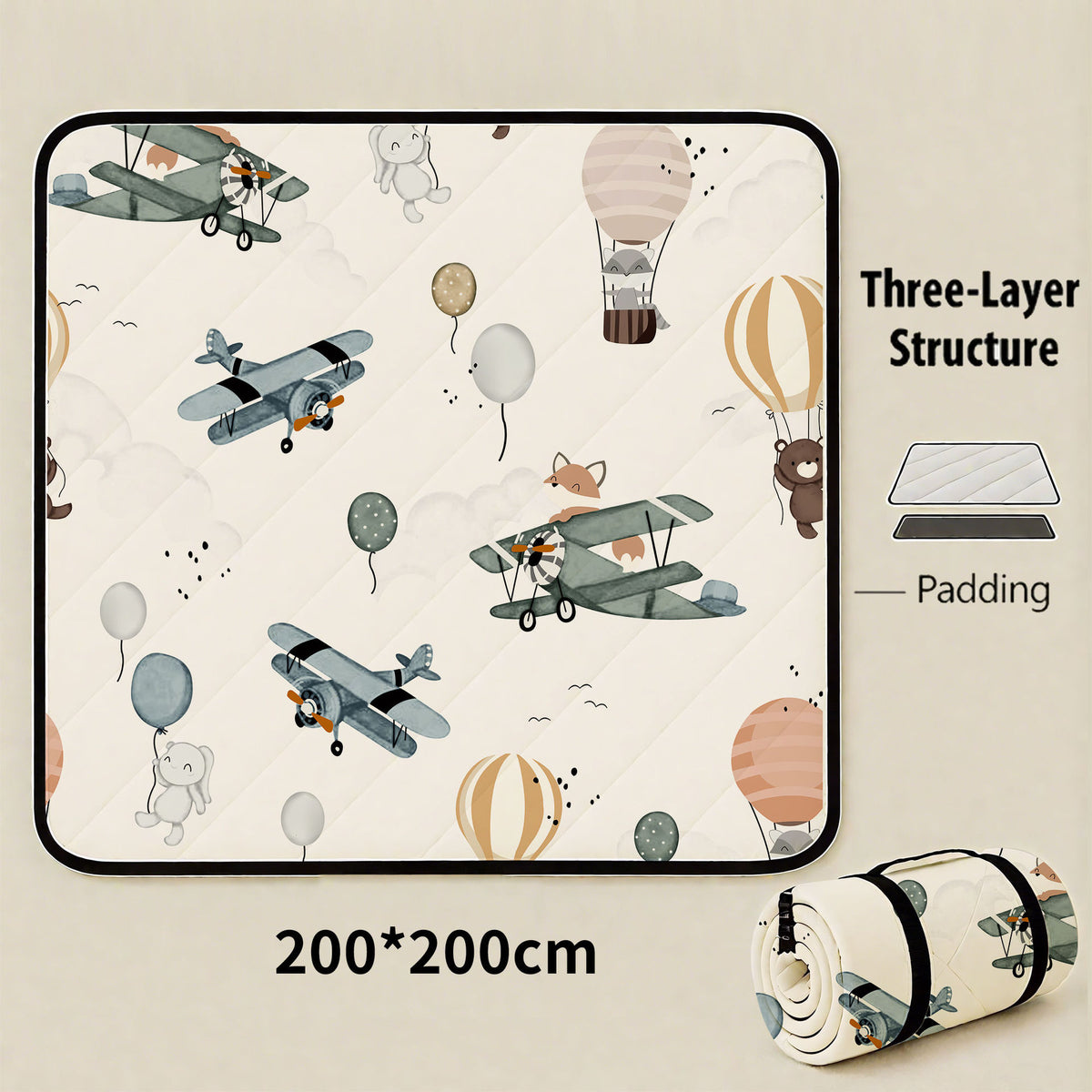 Soaring Through The Skies Extra Large 200x200cm Waterproof Picnic Mat - Portable Thickened Oxford Cloth Outdoor Camping Blank