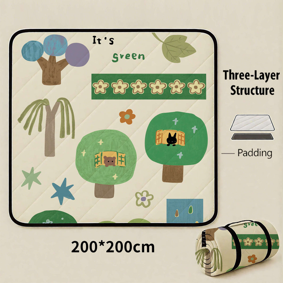 The House of Plants Extra Large 200x200cm Waterproof Picnic Mat - Portable Thickened Oxford Cloth Outdoor Camping Blanket for