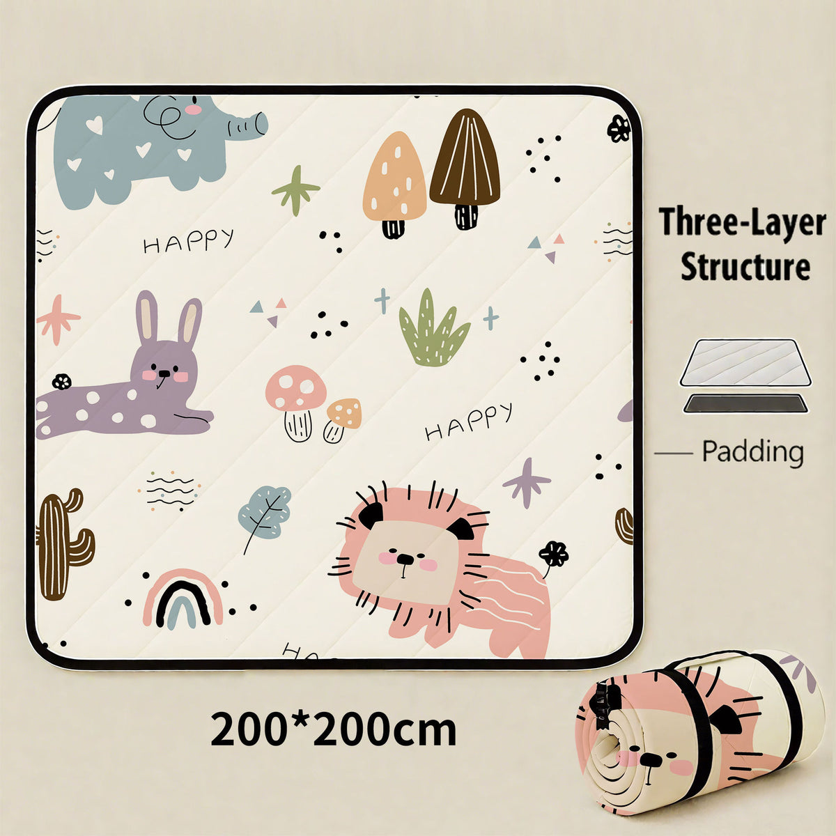 Joyful Forest Extra Large 200x200cm Waterproof Picnic Mat - Portable Thickened Oxford Cloth Outdoor Camping Blanket for Beach