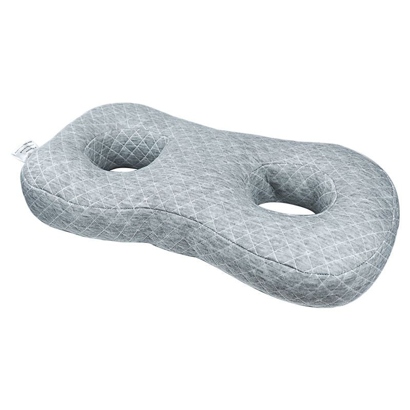 Gray Ear Piercing Pillow for Side Sleepers - 55 x 33 x 9 cm Figure 8 Hollow Ear Design, PP Cotton Fill, Machine Washable Ear 