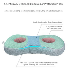 Gray Ear Piercing Pillow for Side Sleepers - 55 x 33 x 9 cm Figure 8 Hollow Ear Design, PP Cotton Fill, Machine Washable Ear 