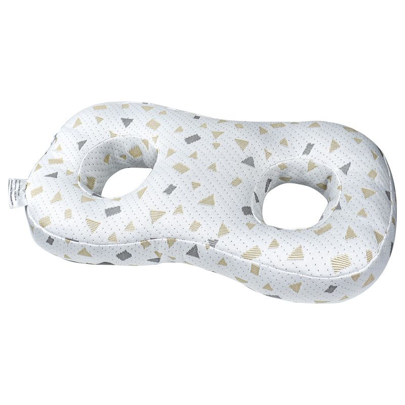 White and Gray Ear Piercing Pillow for Side Sleepers - 55 x 33 x 9 cm Figure 8 Hollow Ear Design, PP Cotton Fill, Machine Was