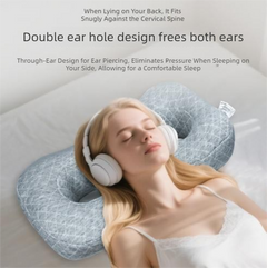 White and Gray Ear Piercing Pillow for Side Sleepers - 55 x 33 x 9 cm Figure 8 Hollow Ear Design, PP Cotton Fill, Machine Was