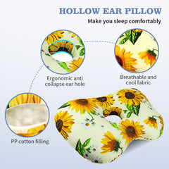 Cashew blossoms Hollow Ear Support Pillow – Adjustable Side Sleep Neck Cushion with PP Cotton Filling and Breathable Fabric