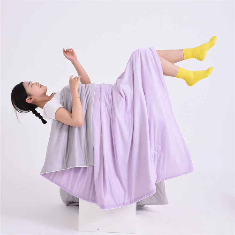 Purple and gray Cooling Summer Quilt with Ice Silk Fabric Lightweight Breathable Air Conditioner Blanket 150x200cm Soft Washa