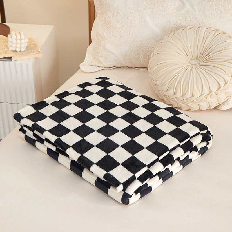 Black and white check Double-Sided Fleece Blanket – 150×200cm Machine Washable, No-Shedding Flannel Throw for Bed, Sofa & Air